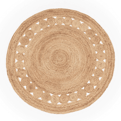 Paco Home Teppich Rund Wohnzimmer Jute Boho Ethno Muster Modern Handgefertigt Naturteppich, Grösse:160 cm Rund, Farbe:Natur