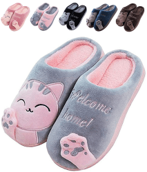 JACKSHIBO Hausschuhe Damen Winter Plüsch Pantoffeln Herren Warm Filzpantoffeln Frauen Bequeme Slippers Unisex 40/41 EU Grau