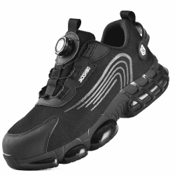 JACKSHIBO Sicherheitsschuhe Herren Arbeitsschuhe Damen Leicht Sportlich Drehknopf Schnürsenkel Stahlkappenschuhe Atmungsaktiv mit Stahlkappe 43 EU Schwarz