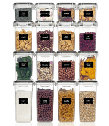 Vtopmart Vorratsdosen mit Deckel Luftdicht, Set mit 16 Vorratsbehälter, BPA-frei, Küchen Aufbewahrungsboxen für Mehl, Zucker, Körner, Mit Schreibstift und Etikett