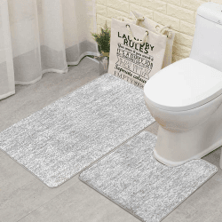 Famibay Badezimmerteppich Set 2 teilig Badematte und WC Vorleger Set rutschfest Badteppich Waschbar Grau WC Teppich Set Badvorleger Wasserabsorbierend für Badezimmer Toilette