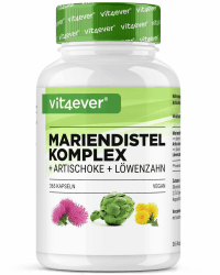 Mariendistel Artischocken Löwenzahn Komplex - 365 Kapseln (6 Monatsvorrat) - Hochdosiert 80% Silymarin & 2,5% Cynarin - Laborgeprüft - Vegan