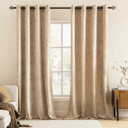 MIULEE Gardinen Gold Folie Druck Samtvorhänge Vorhang Funkeln Vorhänge mit Ösen Thermogardine Ösenvorhang für Schlafzimmer Wohnzimmer 2er Set 140 x 245 cm(B x H) Beige