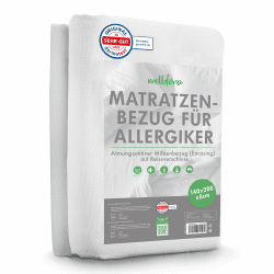 Welldora ǀ Premium Milbenbezug Matratzen 140x200x8 Topper ǀ Fachärztlich getesteter Allergiker Matratzenschoner ǀ Anti Milben Encasing mit Reissverschluss ǀ Allergiker Bettwäsche