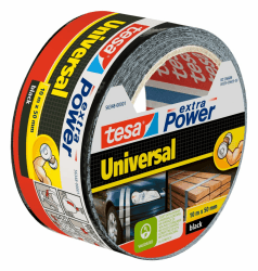 tesa extra Power Universal Gewebeband - Gewebeverstärktes Ductape zum Reparieren, Befestigen, Bündeln, Verstärken oder Abdichten - Schwarz - 10 m x 50 mm