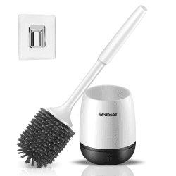 Braoses WC Bürste mit Halter Silikon Toilettenbürste Set Langer Stiel klobürste und schnell trocknendem Haltersatz für Badezimmer oder Gäste-WC Wandmontage & Stehen (Weiß & Schwarz)
