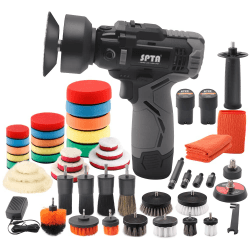 SPTA Poliermaschine, 12V Akku 2.0 Ah Polierer Auto Schleifmaschine Set Profiset Auto Politur Set mit 2tlg Batterie, 37tlg Polierschwamm Pollierpad, Polierfell,Polierteller für Auto KFZ Boot