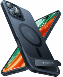 TORRAS für iPhone 16 Pro Hülle für MagSafe mit Titan Flügelständer Zertifizierte Magnetkraft Militärschutz Handyhülle iPhone 16 Pro Case Stoßfest Kratzfest Hardcase Handy Hülle Matt Schwarz