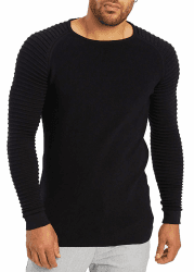 LEIF NELSON Herren Strickpullover Basic Rundhals Crew Neck Sweatshirt Langarm Sweater Feinstrick LN20729 L Schwarz