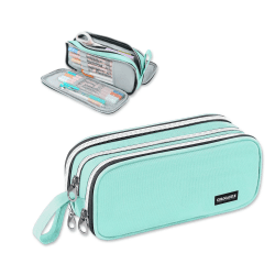 COLOCASTLE Federmäppchen Mäppchen Federmappe groß mit 3 Fächern Federtasche Mädchen Jungen Teenager Pencil Case Schlamppermäppchen für Schule Büro (Mintgrün)