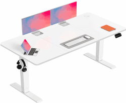 Flamaker Höhenverstellbarer Schreibtisch, Elektrischer Schreibtisch Höhenverstellbar für Steh-Sitz, Computertisch mit Memory-Funktion, Stabiler Tisch Standing Desk, Bürotisch,140 x 60 cm,Weißlich