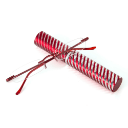 KoKoBin Schlanke Rahmenlose Lesebrille Mini-Taschenleser Sehehilfe mit Stiftetui für Damen und Herren (Rot, +3.0 Dioptrien (1er Pack))