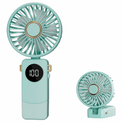 LUPATDY Tragbarer Handventilator,faltbarer kleiner Ventilator,Wiederaufladbar Handventilatoren 2000-mAh-Akku mit 5 Geschwindigkeitsstufen,Handventilator mit Elektrischer Anzeige Cyan