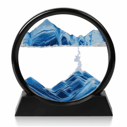 streeHerjjkeA1 Dynamisch 3D Sandbilder zum Drehen，Sandbild Geschenke Sanduhr Deko，Bewegtes Sandbild Natürliche Landschaft，Fließende Sandmalerei，mit Kunststoffsockel(Blau, 7")