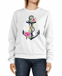 Neverless® Sweatshirt Damen Anker Blumen Aufdruck Watercolor Rundhals-Pullover Pulli Sweater S Weiß
