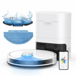 Saugroboter mit Wischfunktion, HONITURE Q6 SE Saugroboter, 3500Pa Staubsauger Roboter mit gespeicherten Karten, ideal für Tierhaare, Teppiche und Hartböden, Laufzeit 200 Minuten (mit 2,5L Saugstation)