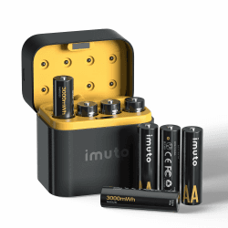 imuto Lithium Akku AA - 1,5V 3000mWh wiederaufladbare AA Lithium Batterien Starke Leistung AA Akku 8 Stück mit Schwarzem Schnelles Aufladen LED-Display Ladegerät