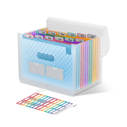 ThinkTex Accordian Aktenordner, 12 Fächer, erweiterbare Aktenordner, tragbarer monatlicher Rechnungsbeleg-Organizer, bunte Registerkarten, A4-Größe – Blau