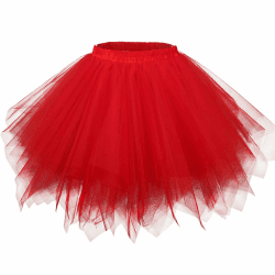 Girstunm Damen Tutu Tüllrock 50er Vintage Tüllrock Petticoat Mehrfarbig Bubble Tanzkleid Rock Unterrock Tütü Kurz Ballett M Rot