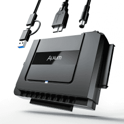 Alxum IDE SATA Adapter,IDE USB 3.0 Festplatten Adapter für 2.5 und 3.5 Zoll HDD oder SSD,CD-ROM,CD-RW,DVD-RW Laufwerke Festplatten Konverter Adapterkabel,IDE USB Adapter mit Netzteil und USB A&C Kabe