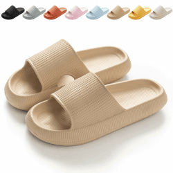Calish Badeschuhe Herren Damen Cozislides Original Slippers Cloudyzz Schlappen Wolke rutschfeste Badelatschen Hausschuhe Sommer Pantoletten Badeschlappen Flip Flops Indoor/Outdoor 40/41 EU Khaki