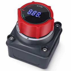 Upgrade Batterietrennschalter mit Voltmeter,DC 5-60V Hauptisolierungs- und Abschalt-/Ausschalt-Schalter für Marineboote,Autos,Lastwagen,Wohnmobile,Anhänger,Fahrzeugmotoranwendungen (Rot)