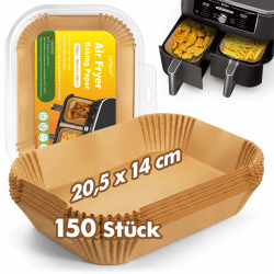 150 Stück Backpapier für Heißluftfritteuse mit Doppelkammer, 20,5x14cm Rechteckig Antihaft Airfryer Backpapier kompatibel mit Ninja AF300EU, AF400EU, AF400EUCP und Anderen Dual Zone Heißluftfritteuse