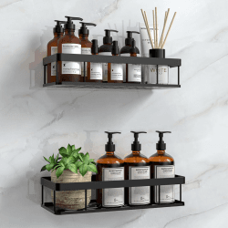UUlioyer Duschablage ohne Bohren, Wasserdichter und Rostfreier Duschregal, 2 Stück Badezimmer Regal Organizer, Shampoo Duschgel Halterung für Dusche, Schwarz (Grundversion)