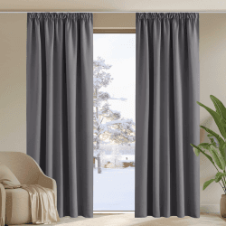 PONY DANCE Extra Lange Gardinen und Vorhänge Wärmeisolierend Verdunkelungsvorhang für Schiene 2er Set H 260 x B 140 cm Thermogardinen Kälteschutz Wohnzimmer Vorhang Grau Blickdicht H260 x B140 cm (2er Pack) Grau