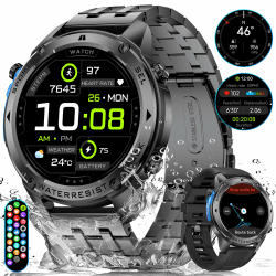 ESFOE 2025 GPS Smartwatch Herren Militär 48mm,5ATM&IP69K Wasserdicht/45+Tage Akku,1,43 AMOLED Smartwatch Herren mit Telefonfunktion,Kompass,Barometer,Höhenmesser,170 Sportmodi Fitnessuhr