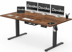 Devoko Höhenverstellbarer Schreibtisch 180x80cm mit Typ-C Ladeanschluss, Mobiler Elektrisch Computertisch mit Kabel Management Tray und 3-Funktions-Memory, Vintage-Braun