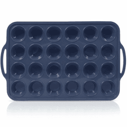 SUPER KITCHEN Mini Muffinform Silikon mit Metallverstärktem Rahmen, 24 Tassen Muffin Backform Silikon mit Griff, Antihaft Minimuffinform Silikon Muffinblech Kleine Muffins, Bpa Frei Cupcake Form, Grau