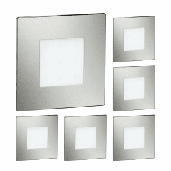ledscom.de 6 Stück LED Treppenlicht/Wandeinbauleuchte FEX für innen und außen, eckig, edelstahl, 85 x 85mm, warmweiß