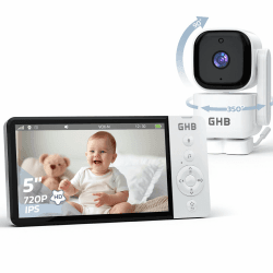 GHB Babyphone mit Kamera 5 Zoll 350° Rotation 5000mAh Nachtsicht VOX-Modus Digitalzoom Gegensprechen Temperaturanzeige 720p ABM720