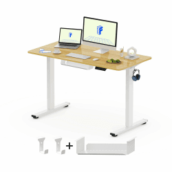 FlexiSpot Höhenverstellbarer Schreibtisch Basic–Mit Kabelmanagement, Haken und EINTEILIGER Tischplatte, Ergonomischer Homeoffice-Tisch, Bürotisch (100x60cm, Ahorn)