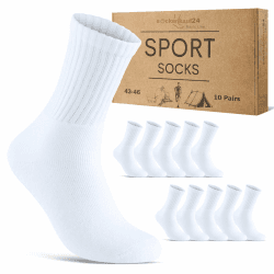 10 Paar Sportsocken Tennissocken Baumwolle Atmungsaktive Crew Socken für Herren & Damen 35-38 Weiß