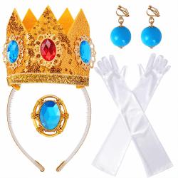 Goenb Prinzessin Peach Kostüm Zubehör, 4 Stück Set Von Prinzessin Peach Krone/Ohrringe/Handschuhe/Brosche Dress up Für Frauen Mädchen Karneval Halloween Cosplay Prinzessin Peach Erwachsene