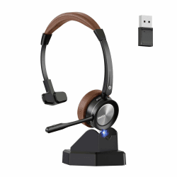 Mairdi Wireless Headset mit Mikrofon Noise Canceling, Mono Bluetooth Headset mit Ladestation, kabelloses Headset mit USB Bluetooth Adapter für Handy PC Laptop Call-Center Büro Zoom Team Skype Chat