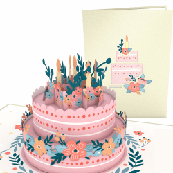 Lovepop® Geburtstag 3D Pop-Up Karte Geburtstagskarte rosa Blumen-Torte Geburtstagstorte floral birthday cake | inkl. Premium Umschlag | Versteckfach für Geld & Gutscheine Geburtstagstorte Blumenmuster