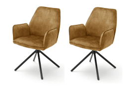 Robas Lund Esszimmerstühle 2er Set, 180°drehbar mit Nivellierung Curry, Belastbar bis 120 kg, Stuhl mit Stoffbezug Vintage veloursoptik