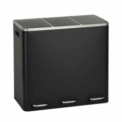 SVITA TM3X18 Mülleimer mit 3 Fächern Papierkorb 54L Treteimer Abfalleimer Recycling Mülltrennung 3 x 18 Liter pulverbeschichteter Stahl Schwarz mit Griffen