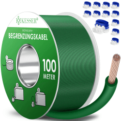 KESSER® Begrenzungskabel 100m + 12 Kabelverbinder für Mähroboter Rasenmäher Rasenroboter Zubehör Set Begrenzungsdraht Universal für Suchkabel kompatibel mit Gardena/Bosch/Worx/Einhell/Honda/ROBOMOW