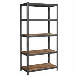 SONGMICS Standregal, Bücherregal, Lagerregal, 5 Ablagen, Küchenregal, Regal, 50 x 100 x 200 cm, bis 600 kg belastbar, verstellbare Ablagen, Industrie-Design, vintagebraun-schwarz GLR050B11