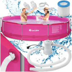 tectake® Swimming Pool, Aufstellpool Komplettset groß, Swimmingpool rund, Leichter Auf- und Abbau, Schwimmpool für Garten, Planschbecken groß Ø 360 x 76 cm - pink