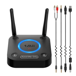 1Mii Bluetooth 5.2 Transmitter für TV, Große Reichweite Bluetooth Audio Adapter, aptX HD Low Latency Bluetooth Sender für 2 Kopfhörer Lautsprecher, 3,5mm AUX/Optisch/Coaxial Kabel, Lautstärkeregelung