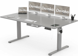 Devoko Höhenverstellbarer Schreibtisch 180x80cm mit Typ-C Ladeanschluss, Mobiler Elektrisch Computertisch mit Kabel Management Tray und 3-Funktions-Memory, Grau