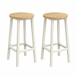 VASAGLE Barhocker, 2er Set, Barstühle, Küchenstühle mit Metallgestell, einfache Montage, 65 cm hoch, mit Fußstütze, für Küche, Wohnzimmer, Esszimmer, eichenbeige-weiß LBC032W09