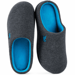 VeraCosy Damen Zweifärbig Hausschuhe Weich Bequem Strick Memoryschaum Rutschfest Pantoffeln Blau Grau 40/41 EU