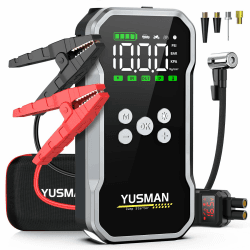 YUSMAN Auto Starthilfe Powerbank mit Kompressor, 5000A 150PSI Car Starthilfe Powerbank für pkw(Bis zu 10L Benzin/7L Diesel), 15800mAh 4-in-1 powerbank starthilfe mit 2 LED-Licht, Schnellladung,LCD