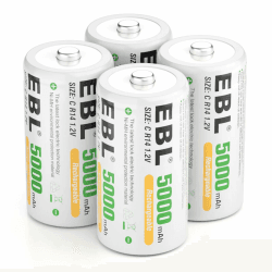 EBL Baby C Akku 5000mAh - NI-MH wiederaufladbare Batterie 4er Pack mit Aufbewahrungsbox, 1,2V Typ C Akku